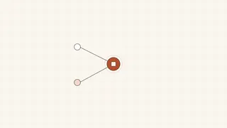 Two thin lines converging from separate points into a single solid terracotta circle with a small square inset, evoking concurrent requests routed to one durable, persistent object.